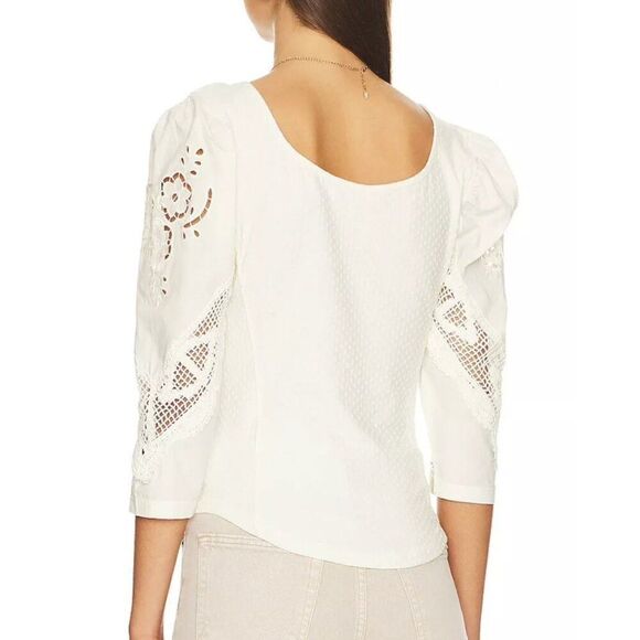 Free People Brunch Date Top Crochet Trim Sz XS - Picture 7 of 7